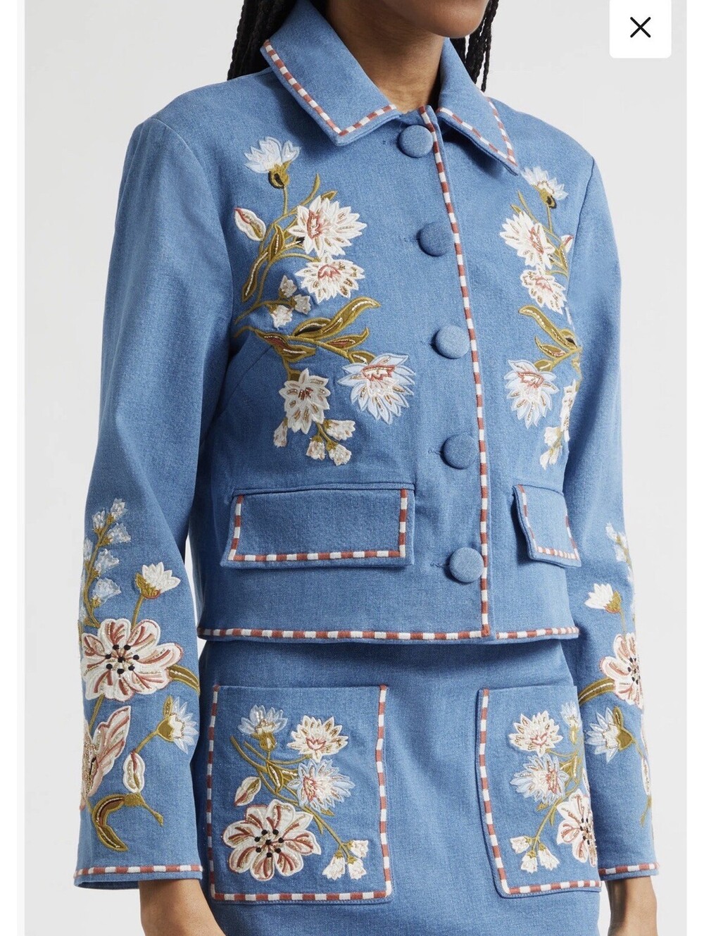 Veronica Beard Vikaria Floral Embroidery Stretch Cotton Jacket Jean Size 12 $898